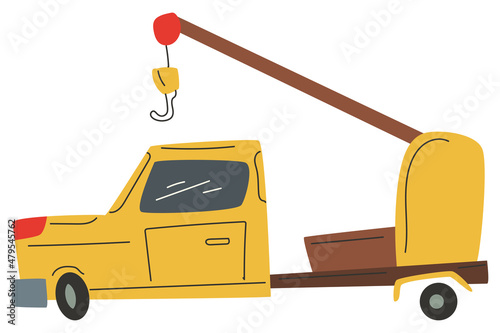 Tow truck doodle kids car vector cartoon illustration isolated on a white background.