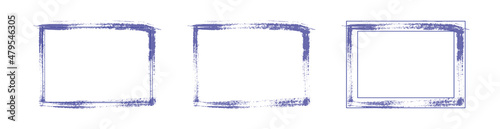 three rectangular frames are painted with gouache brush in purple very peri isolates on a white background. color of the year 2022