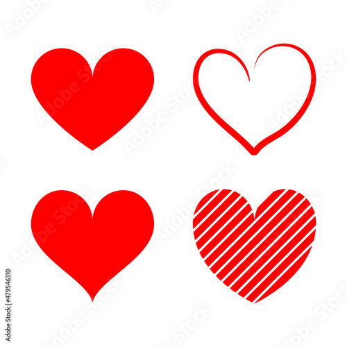 red heart set with different shape isolated on white background for decorative graphic design