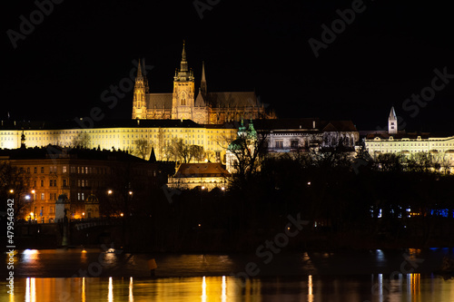 Night Prague  view of the Vitus Cathedral against the background of a dark sky  cityscape