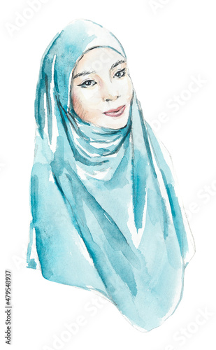 Photography Muslim Woman. Watercolor hand drwan illustration