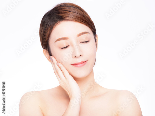 Closeup asian beauty  face with skin care healthy