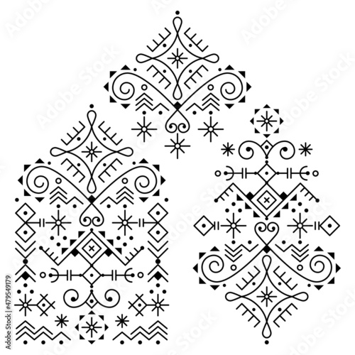 Tribal line art vector pattern set inspired by Nordic Viking rune art with geometric symbols and abstract shapes
