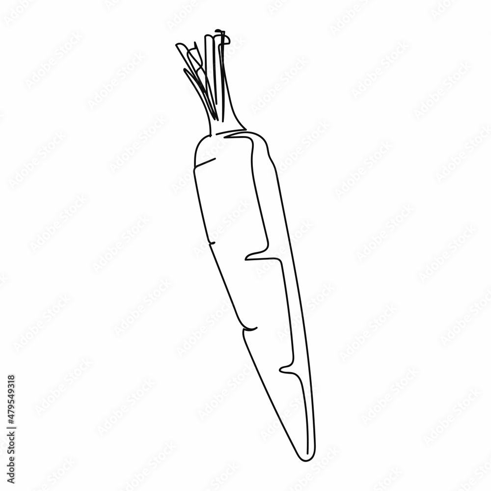 Continuous one simple single abstract line drawing of carrot icon in silhouette on a white background. Linear stylized. Continuous one simple single abstract line drawing of carrot icon in silhouette on a white background. Linear stylized.