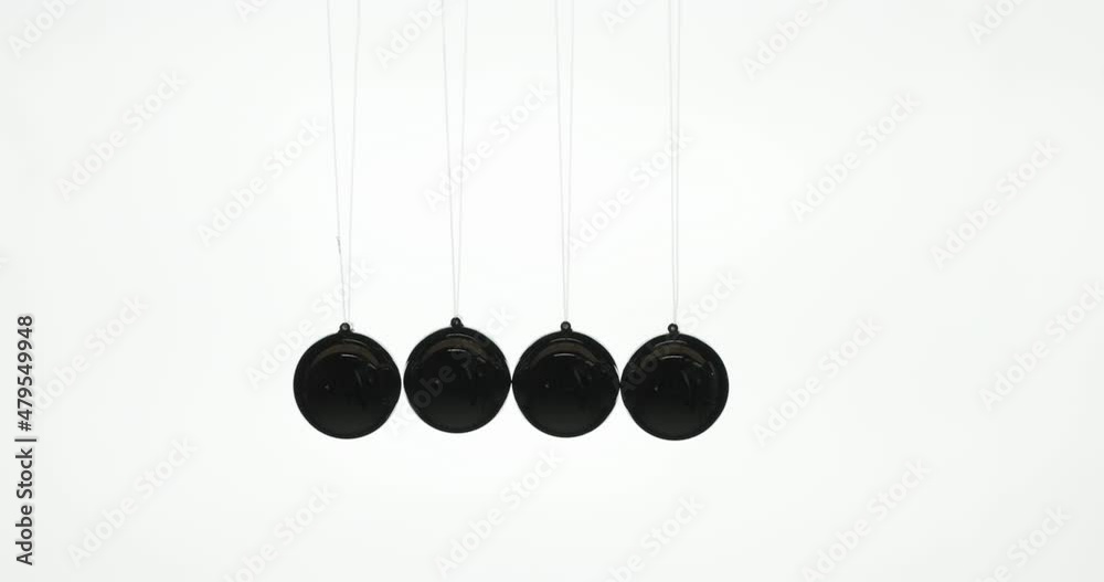 Newton's pendulum on a white background. Demonstrating the effect of energy transmission and conservation Newton's pendulum on a white background. Demonstrating the effect of energy transmission and conservation