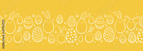 Fun hand drawn Easter seamless pattern, cute bunnies and Easter eggs, great for textiles, banners, wallpapers, wrapping - vector design
