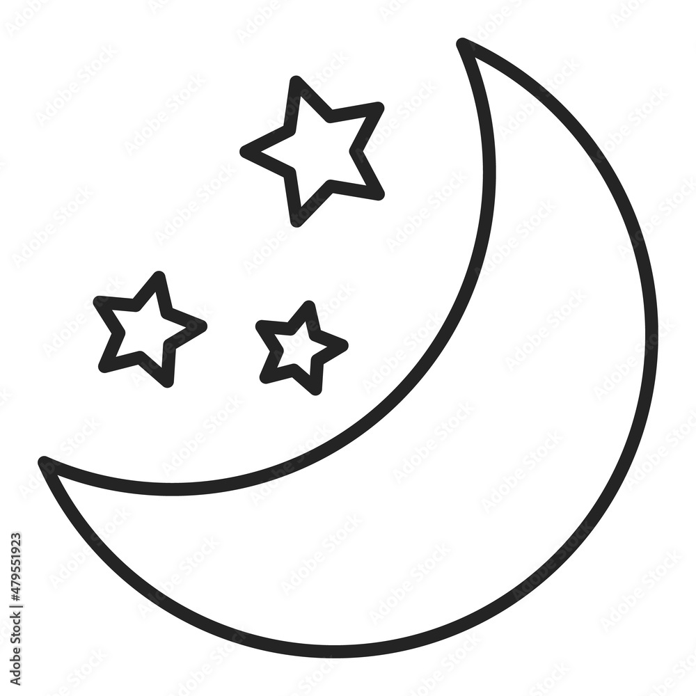 Night icon vector isolated. Symbol of moon or crescent and stars, bedtime. Line pictogram for nighttime. Abstract lunar silhouette. Night icon vector isolated. Symbol of moon or crescent and stars, bedtime. Line pictogram for nighttime. Abstract lunar silhouette.
