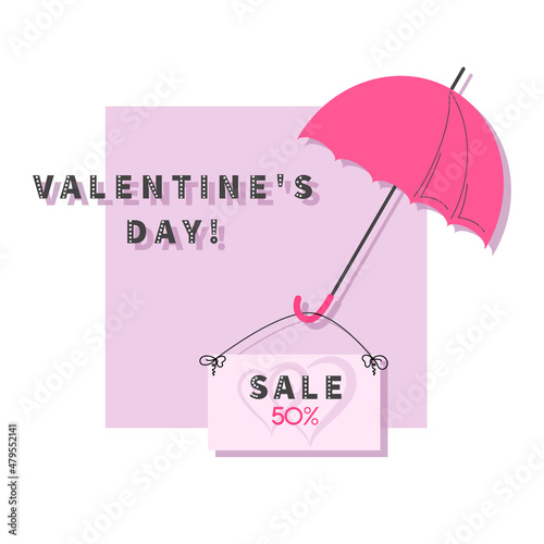 Valentines Day. Sales. Promotional offer concept with umbrella and favorable discounts. Promotion 