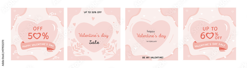 Happy Valentine's Day greeting cards. Trendy abstract square art templates. Vector set of Valentines day sale abstract backgrounds with copy space for text. 