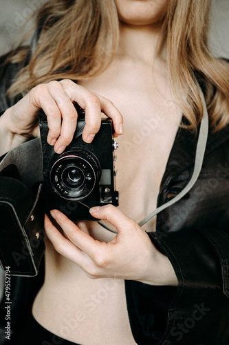 Beautiful girl with Vintage Photo Camera  © Nikita