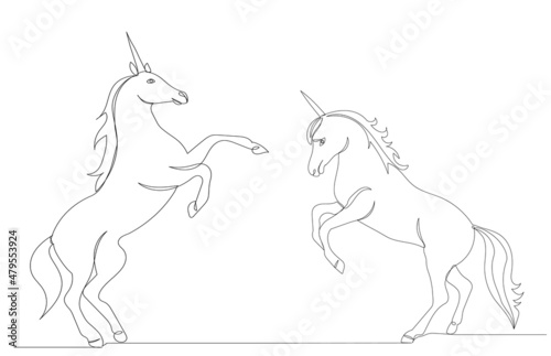 unicorns drawing by one continuous line  isolated  vector