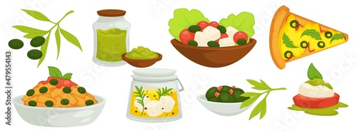 Olives based food and dishes with ingredients
