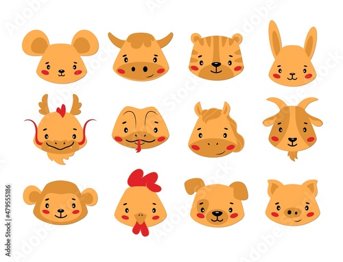 Chinese zodiac sign set. 12 Chinese new year animal