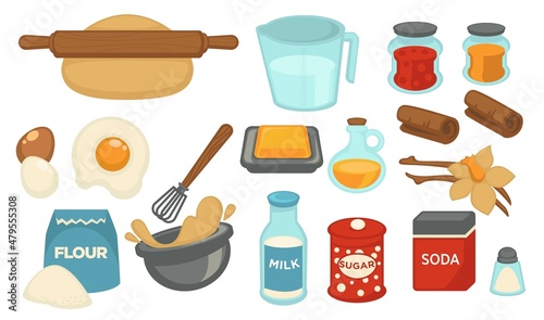 Baking ingredients, flour and spices for cooking