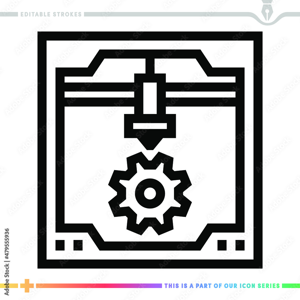 Line icon for 3d printer hardware illustrations with editable strokes. This vector graphic has customizable stroke width. Line icon for 3d printer hardware illustrations with editable strokes. This vector graphic has customizable stroke width.