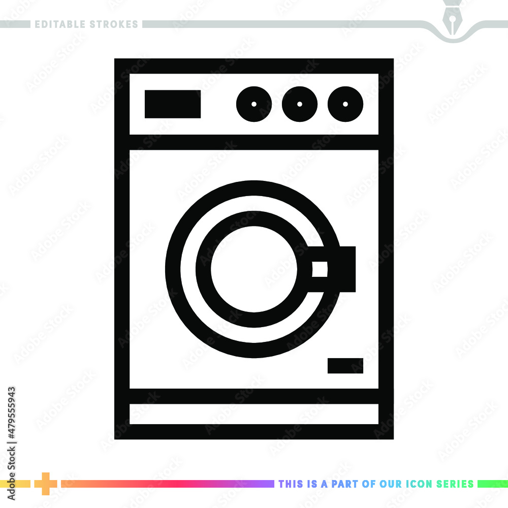 Line icon for automatic washing machine illustrations with editable strokes. This vector graphic has customizable stroke width.