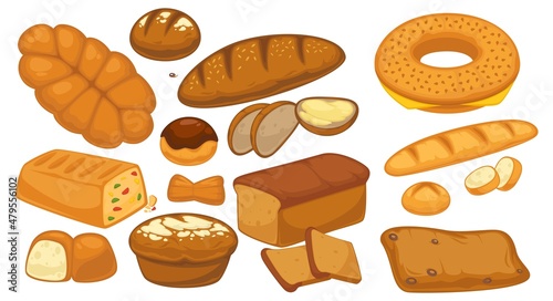Baked bread and buns, bakery products and pastry