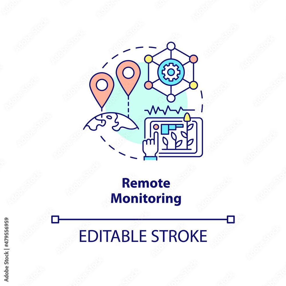 Remote monitoring concept icon. Tracking crop growth abstract idea thin line illustration. Smart agriculture. Isolated outline drawing. Editable stroke. Roboto-Medium, Myriad Pro-Bold fonts used Remote monitoring concept icon. Tracking crop growth abstract idea thin line illustration. Smart agriculture. Isolated outline drawing. Editable stroke. Roboto-Medium, Myriad Pro-Bold fonts used
