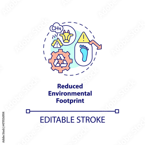 Reduced environmental footprint concept icon. Smart agriculture advantage abstract idea thin line illustration. Isolated outline drawing. Editable stroke. Roboto-Medium, Myriad Pro-Bold fonts used