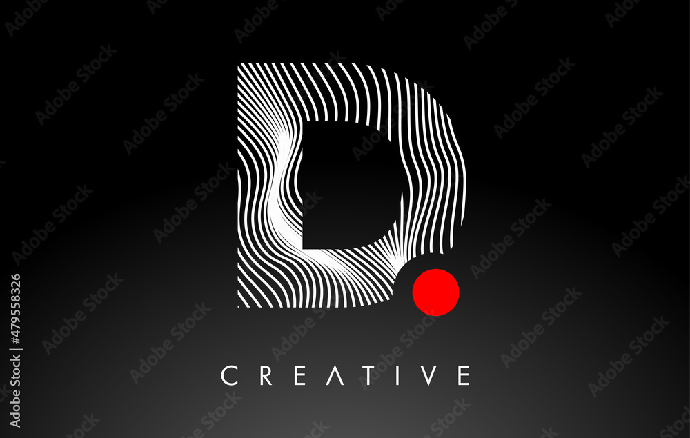 D Letter Logo with Red Dot Circle and Warp Lines Design Vector Stock ...