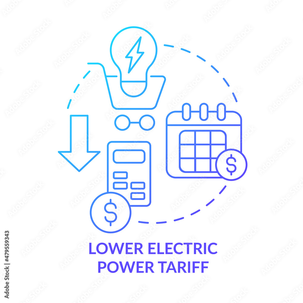 Lower electric power tariff blue gradient concept icon. Integration of smart grids technology abstract idea thin line illustration. Isolated outline drawing. Roboto-Medium, Myriad Pro-Bold fonts used