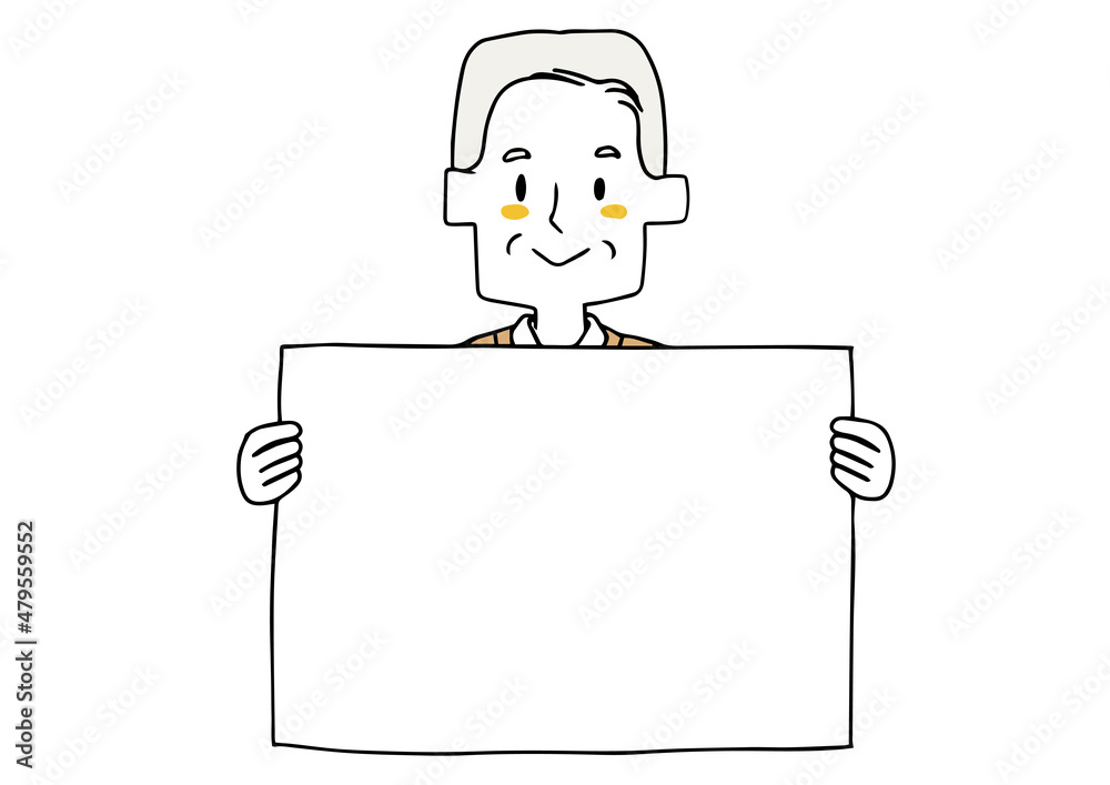 ボードを持っている高齢男性 コピースペースのある人物イラスト ボードを持っている高齢男性 コピースペースのある人物イラスト