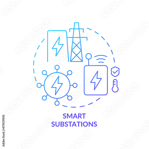 Smart substations blue gradient concept icon. Integrate intelligent grids technology abstract idea thin line illustration. Isolated outline drawing. Roboto-Medium, Myriad Pro-Bold fonts used