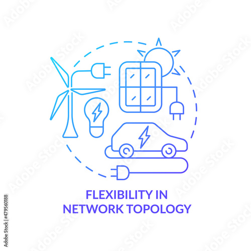 Flexibility in network topology blue gradient concept icon. Smart grid system features abstract idea thin line illustration. Isolated outline drawing. Roboto-Medium, Myriad Pro-Bold fonts used