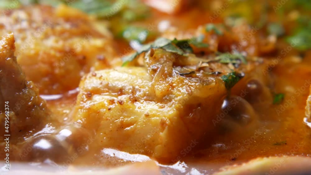 Close up of homemade indian curry fish Close up of homemade indian curry fish