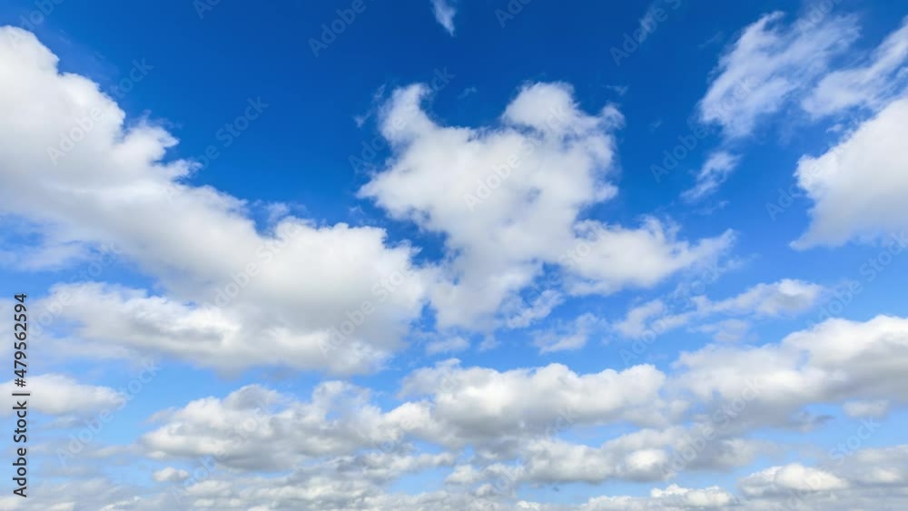 Blue sky white clouds landscape. Puffy fluffy white clouds. Cloud time lapse nature background. Blue sky white clouds landscape. Puffy fluffy white clouds. Cloud time lapse nature background.