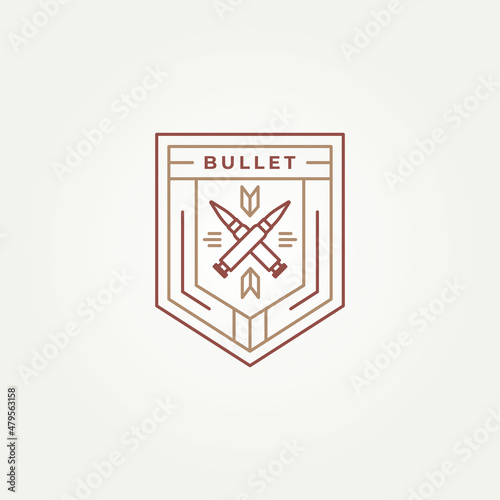 letter x bullet ammunition simple line art badge emblem logo template vector illustration design