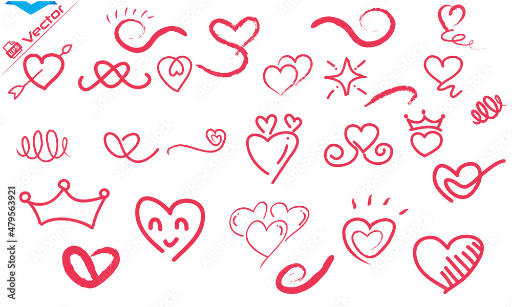 
Valentines day Heart Doodle Heart doodles set. Hand-drawn hearts collection. Romance and love illustrations eps 10