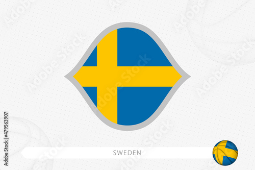 Sweden flag for basketball competition on gray basketball background.