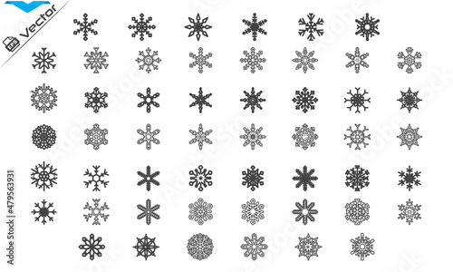 Snowflakes icons Vector winter black isolated on white background 