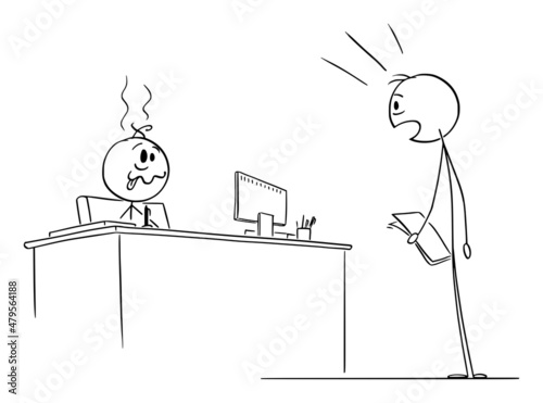 Person Shocked by Crazy, Mad or Lunatic Boss, Clerk or State Servant , Vector Cartoon Stick Figure Illustration