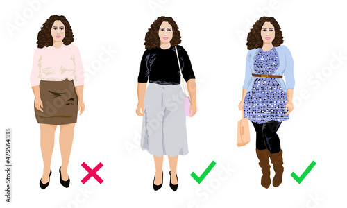 dress tips for plus size girl, people flat portrait vector photo