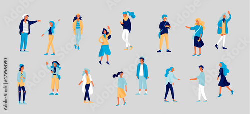 Vector people character walking on the street in autumn or winter clothes