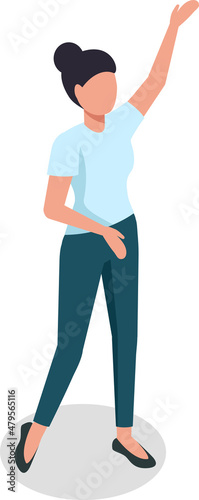 Woman try to catch taxi, waving hand. Vector person woman on road side, hitchhiker stop car illustration