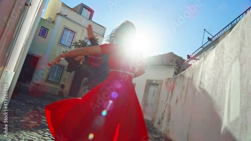 Beautiful Couple Dancing a Latin Dance on the Quiet Street of an Old Town in a City. Sensual Dance by Two Professional Dancers on a Sunny Day Outside in Ancient Culturally Rich Tourist Location.