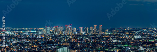 Panoramic image of Tokyo and Kanagawa residential area night view in Japan.