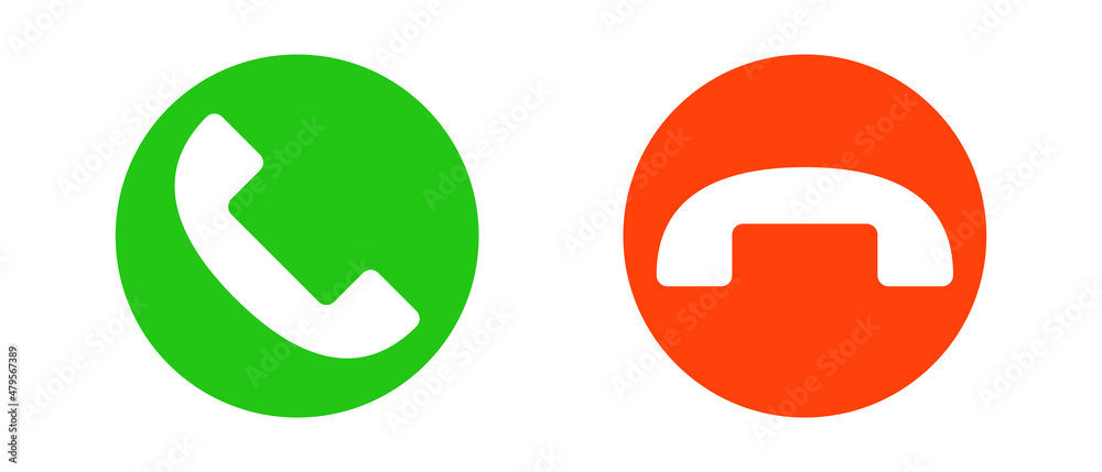 Phone call icon set. Accept call and decline handset button. Vector. Phone call icon set. Accept call and decline handset button. Vector.