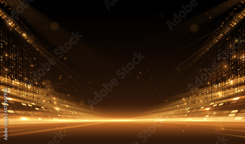 Photographie Abstract golden lights on black background