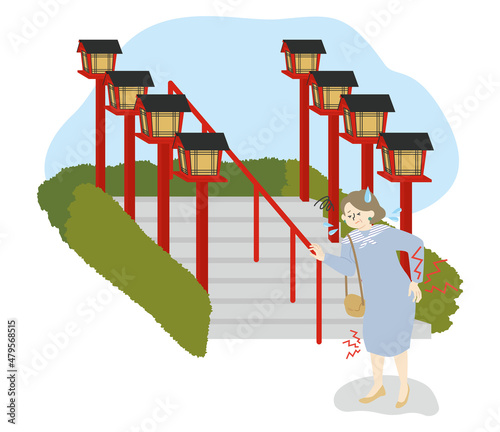 腰と膝が痛くて階段を登るのが辛い女性