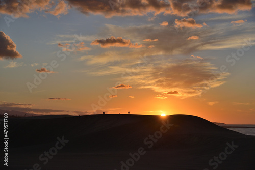 Fototapeta Naklejka Na Ścianę i Meble -  鳥取砂丘と沈む夕日