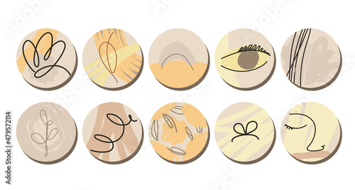 Colorful set beige abstract highlightings. Trendy vector style