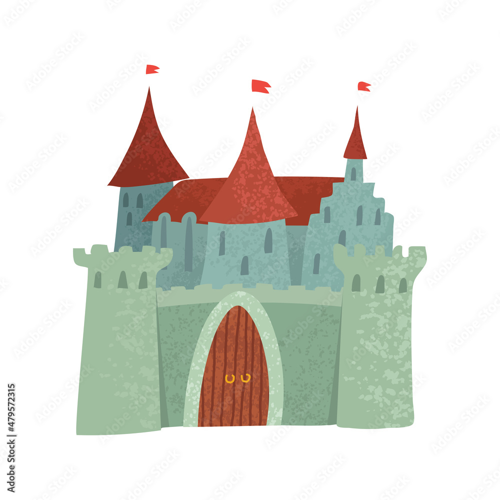 Colorful illustration of fairy castle isolated on white background