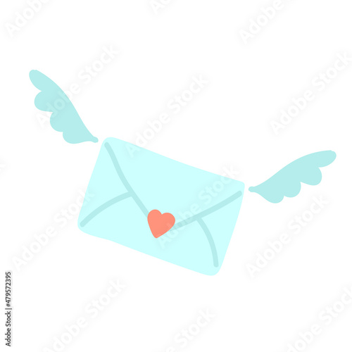 Colorful illustraton of envelope with a heart on the wings isolated on white backgraund