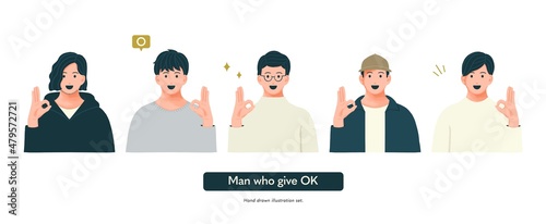 OKのポーズをしている男性のイラストセット　アイコン