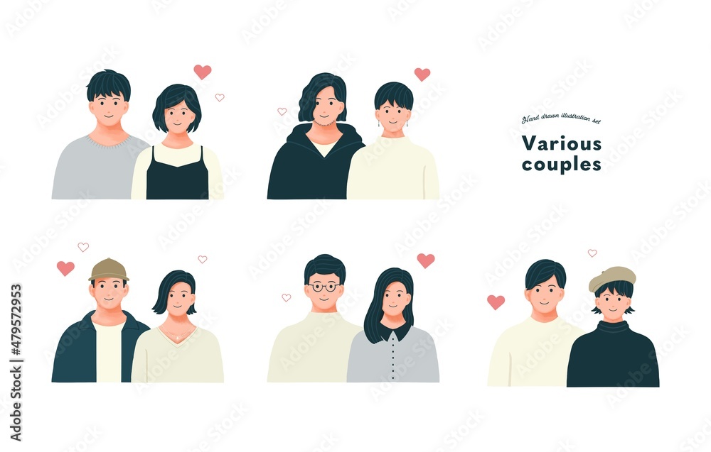 さまざまな組み合わせのカップルイラストセット Stock Vector Adobe Stock