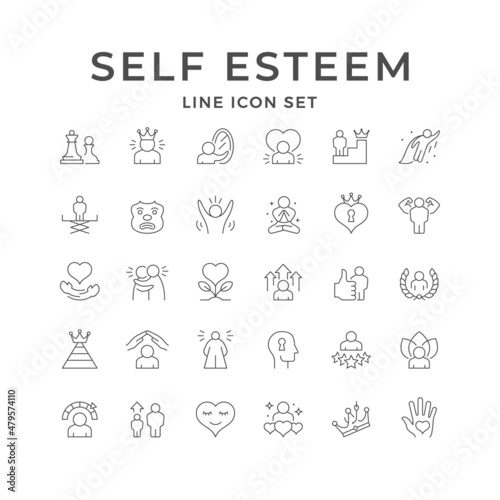 Set line icons of self esteem